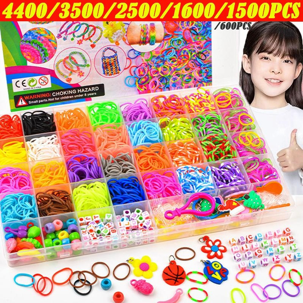 4400/3500/2500/1600/1500/600PCS Creative Colorful Loom Bands Set Rainbow Bracelet  Making Kit DIY Rubber Band Woven Bracelets Craft Toys For Girls Birthday  Gifts